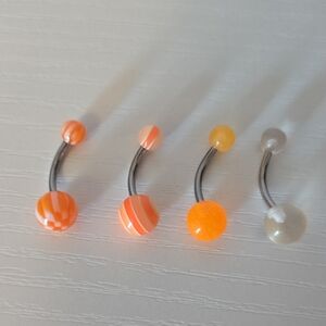 Set of Four Orange and White Belly Button Rings